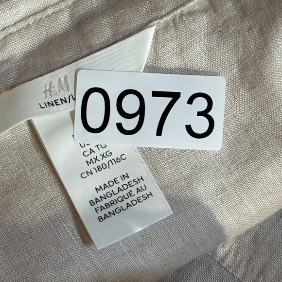 H&M Beige Brown Linen Button Down Shirt Women’s XL Front Pocket Long Sleeve - Picture 11 of 11